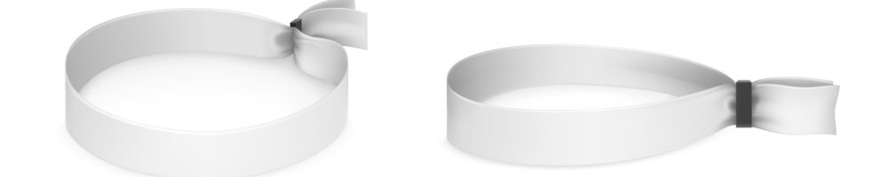 Festival party fabric wristbands with black plastic lock isolated on white background. Identity cloth bracelets. Vector mockup with blank access control design for music concert, dance and events